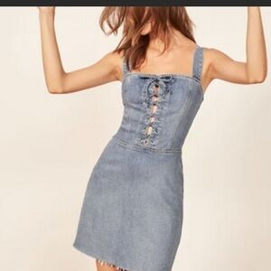 Reformation Kayla Denim Corset Lace Up Mini Dress Light Wash Boho Blue Size Sz 6